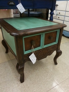 Turquoise and Dark Stain End/Accent Table. Sold at Wildwood Antique Mall!