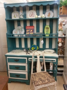 Candy Stripped Buffet! Teal and Country White with original hardware! 